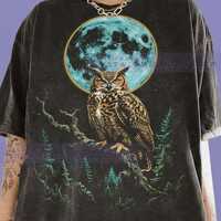 Owl Great Horned Owl Full Moon Pine Forest Wildlife Nature Bird Lover Comfort Colors® Tshirt, No