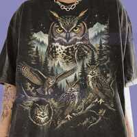 Great Horned Owl Wildlife Nature Bird Lover Comfort Colors® Tshirt, Forest Night Vintage Animal