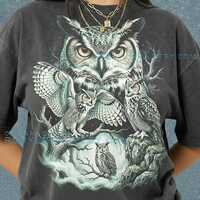 Great Horned Owl Moonlight Forest Comfort Colors&reg; Tshirt, Vintage 90S Bird Of Prey Graphic Tee, 