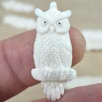 Hand Carved Bone Owl Charm, Polished White Wise Bird Talisman, 35mm