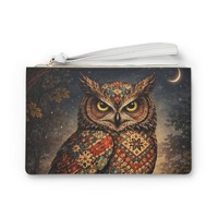 Patchwork Owl Clutch | Night Forest Owl Wristlet, Boho Animal Purse