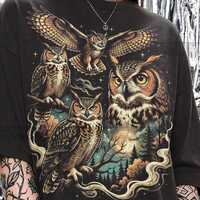Great Horned Owls Night Bird Lover Wildlife Nature Comfort Colors&reg; Tshirt, Vintage Forest Moon R