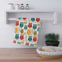 Colorful Owl Pattern Tea Towel | Cotton Kitchen Towel