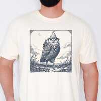 Wizard Riding Giant Owl in Witch Hat T-Shirt