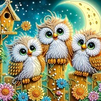 Owls Moon Diamond art Painting Kit Set Canvas 11.8 X 11.8 DIY Painting Rhinestones & Tools Craft