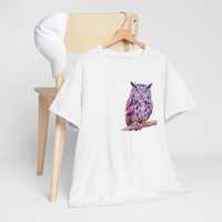 Watercolor Pink Owl T-Shirt | Night Bird Illustration, Whimsical Wildlife Tee