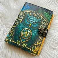 Fantasy Owl Leather Journal, Mystic Grimoire, Pagan Wiccan Notebook, Handmade Art Diary