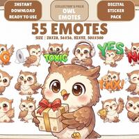 55 Kawaii Owl Emotes PNG Pack: Chibi Twitch Discord Emotes (Digital Download)