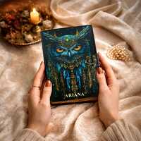 Personalized Owl Leather Journal, Fantasy Spellbook Diary, Dark Academia, Book of Shadows, Handmade