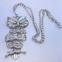 Vintage 24&rdquo; Silver Toned Necklace With Owl Pendant Used