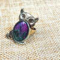 The Stardust Owl &mdash; Adjustable Owl Ring with Cosmic Glitter Design