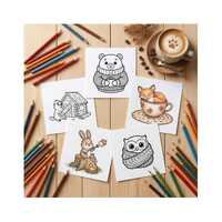 Cozy Woodland Animal Coloring Pages, Bear, Fox, Owl, Rabbit, Beaver (2 PDF Files)