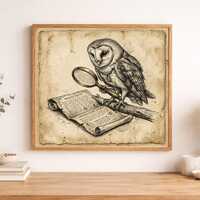 Barn Owl Reading Art, Book Lover Wall Art, Library Wall Decor, Cozy Reading Nook Decor, Vintage Owl 
