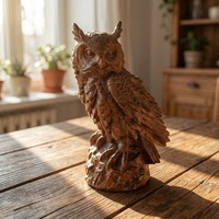 Hand Carved Wooden Owl Figurine, Rustic Owl Statue, Wooden Bird Sculpture, Forest Animal Decor, Owl 