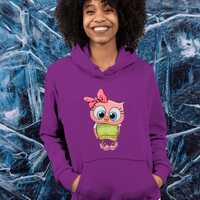 Kawaii Owl Hoodie With Pink Bow, Animal Graphic Pullover, Cozy Winter Sweatshirt