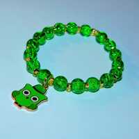 Green Crackled Glass Owl Charm Bracelet