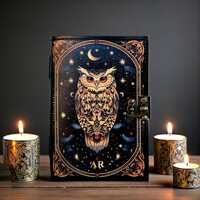 Personalized Owl Leather Journal, Fantasy Spellbook Diary, Dark Academia Book of Shadow, Handmade Wi