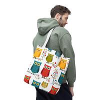 Colorful Cartoon Owls Tote Bag | All-Over Print Owl Pattern