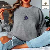 Embroidered Warrior Owl Sweatshirt, Fantasy Horned Owl Crewneck, Medieval Bird Cloak Pullover