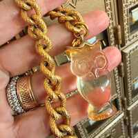 Vintage Goldtone Lucite 70s Owl Bracelet