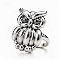 Handcrafted Sterling Silver Balloon Owl Ring – Sculptural Animal Statement Jewelry