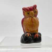 Mini Ceramic Owl Figurine Red & Gold Hollow Decorative Accent Collectible 2"