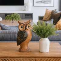 Wooden Owl Sculpture, Hand Carved Owl Statue, Rustic Owl Decor, Wood Animal Figurine, Owl Lover Gift