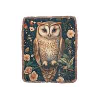 Vintage Floral Owl Fringed Throw Blanket &ndash; William Morris Style Flower Pattern, Soft Cozy Flan