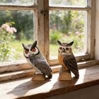 Hand Carved Wooden Owl Figurine, Mini Owl Statue, Handmade Woodland Animal Decor, Cottagecore Owl Or
