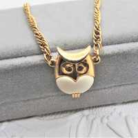 Vintage CROWN TRIFARI Owl Necklace- Cream Lucite Jelly Belly Pendant- 15" Gold-Plated Choker Ch