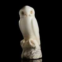 Vintage Stone Owl Sculpture White Marble Carving Genuine Amber Eyes Antique Bird Figurine Home Offic