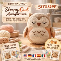 Sleepy Owl Amigurumi  Crochet Pattern (En/De/Fr/Es/It), Cute Owl Children Toy, Amigurumi Pattern , D