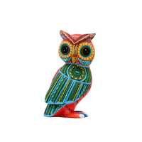 Hand Carved Wooden Owl Sculpture – Hand Painted Oaxaca Alebrije Folk Art