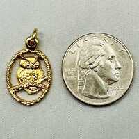 Owl Pendant Charm Gold Toned - Not Marked - Small Perched Bird on Branch