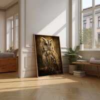 Golden Owl Print, Mystical Wildlife Illustration, Elegant Nature Wall Art
