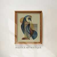 Midcentury Modern Owl Painting | Abstract Moody Print | Digital Download | Vintage Owl Poster Art