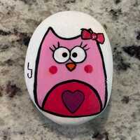 Pink Owl Hand-Painted Small Rock