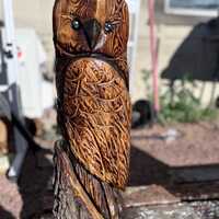 2ft Burned Owl Chainsaw Carving &ndash; Handmade Wood Owl Sculpture &ndash; Rustic Cabin Wildlife De