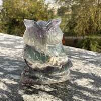 Natural Fluorite Multi Owl Figurine &ndash; Detailed Hand Carved Stone Owl Sculpture
