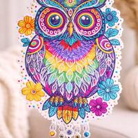 Colorful Owl Embroidery Design, FSL Lace Pattern, Rainbow Floral Machine Embroidery (Digital Downloa