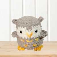 Gray and White Owl Plushie Crochet Owl Stuffed Animal Baby Safe Owl Plush with Embroidered Eyes Wood