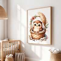 Affiche B&eacute;b&eacute; Hibou Boh&egrave;me Aquarelle | D&eacute;coration Chambre B&eacute;b&eacu