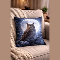 Moonlit Owl Lumbar Pillow | Throw Cushion for Cozy Reads, Nature Lover, Blue Night Scene