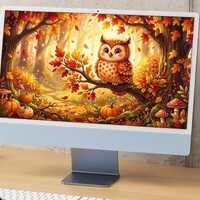 Cute Autumn Owl Desktop Wallpaper | Cozy Fall Forest Aesthetic Background | 4K Digital Download | Pu