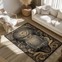 Mystical Owl Area Rug With All Seeing Eye, Dark Academia Decor For Living Room, Gothic Home Floor Ma