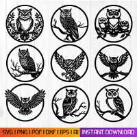 Geometric Owl SVG Bundle, Layered Mandala Wall Art (Instant Download)