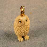 VTG Ivory-Color Carved OWL Pendant for Necklace