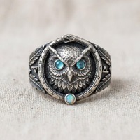 Sterling Silver Owl Ring, Ouroboros Viking Ring, Men's Pagan Statement Ring, Mystic Wiccan Jewel