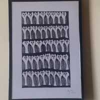 Choir of Owls Pen Drawing &ndash; A4 Framed Ink Art, Signed Dated Sketch