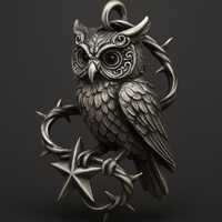 Mystic Owl Pendant in Solid 925 Sterling Silver, Gothic Thorn & Star Celestial Necklace, Wiccan 
